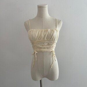 Cream Ruched Bustier Crop Top